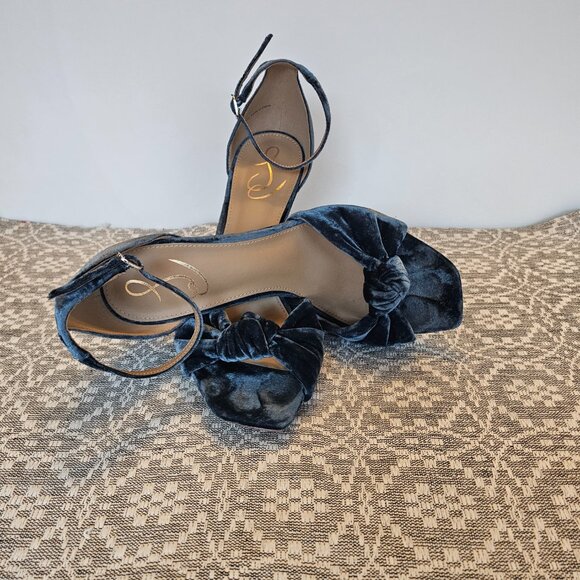 Lucia Velvet Knotted Ankle Strap Heels – Navy Blue, Size 10 - Picture 3 of 6